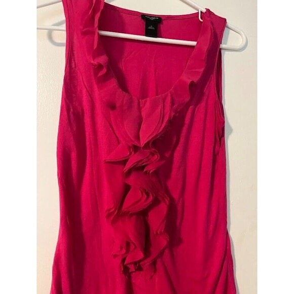 Ann Taylor Top M Sleeveless Hot Pink Ruffle Barbiecore Bohochic Romantic Casual - Picture 3 of 5